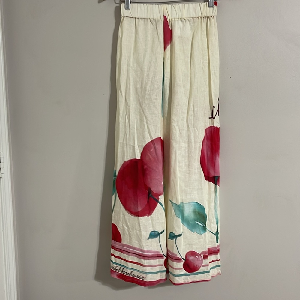 Isabel Beachwear linen blend pull on Cherry Pants small - Picture 2 of 10